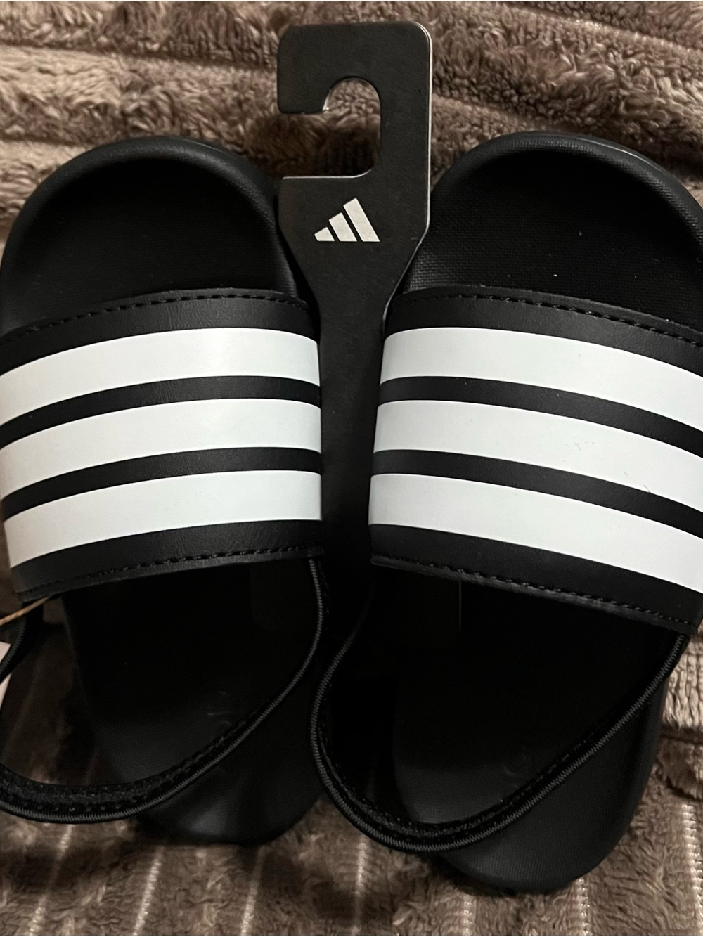 adidas Black Slides with White Three-Stripe Design